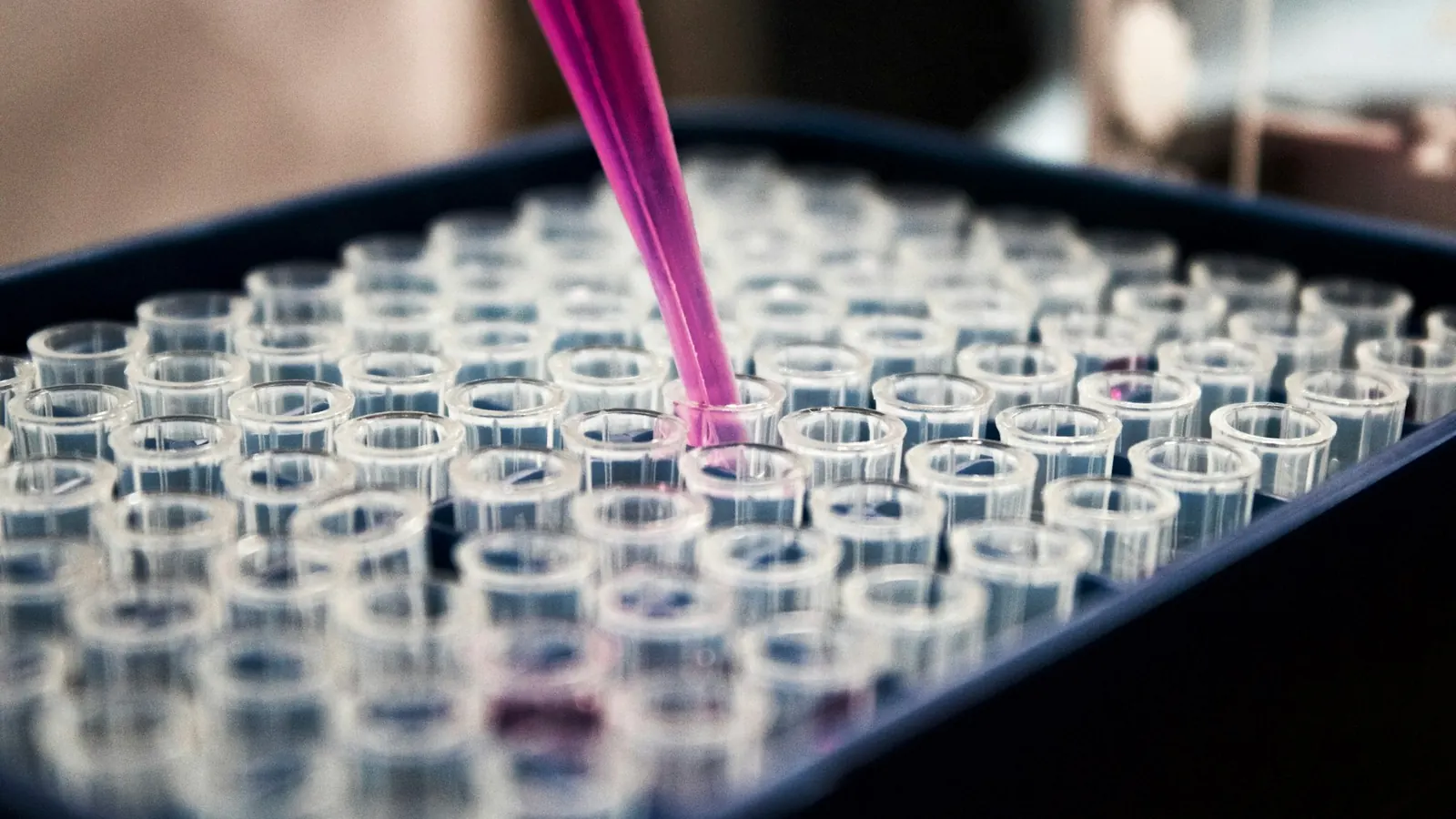 Reagent being dispensed into laboratory tubes